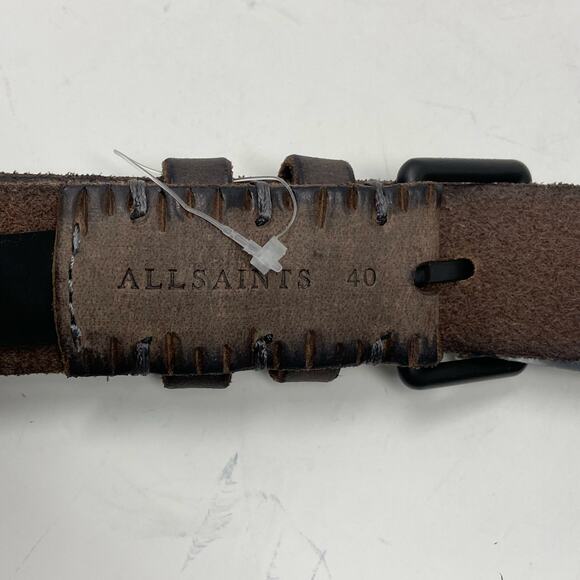 Allsaints Taupe Brown Embossed Anthracite Leather Belt Size 40 AS400028 C - Picture 13 of 13
